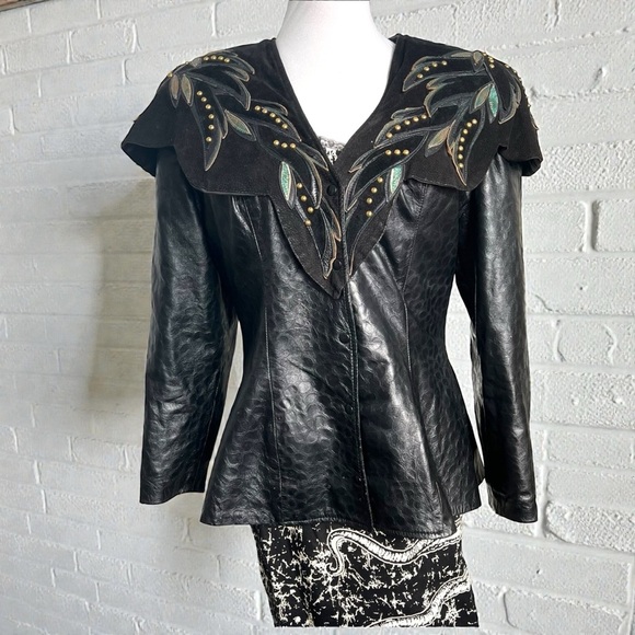 Jackets & Blazers - Vintage Genuine Leather Western Jacket Embellished Studded Yoke L